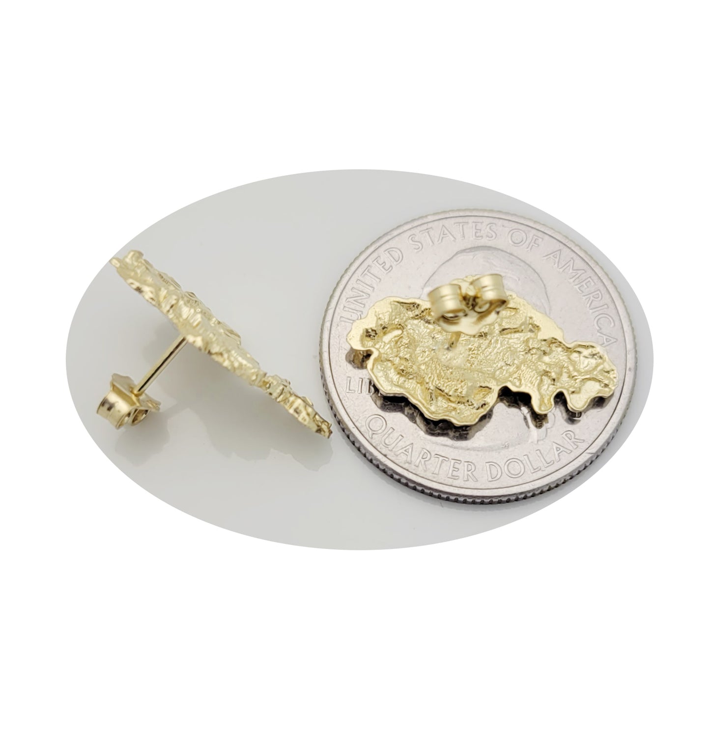 Mens 10k Yellow Gold Nugget Earrings 0.75 inch