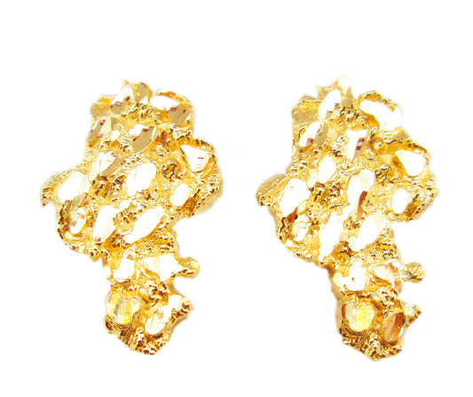 Mens 10k Yellow Gold Nugget Earrings 1 inch Solid Gold Earrings
