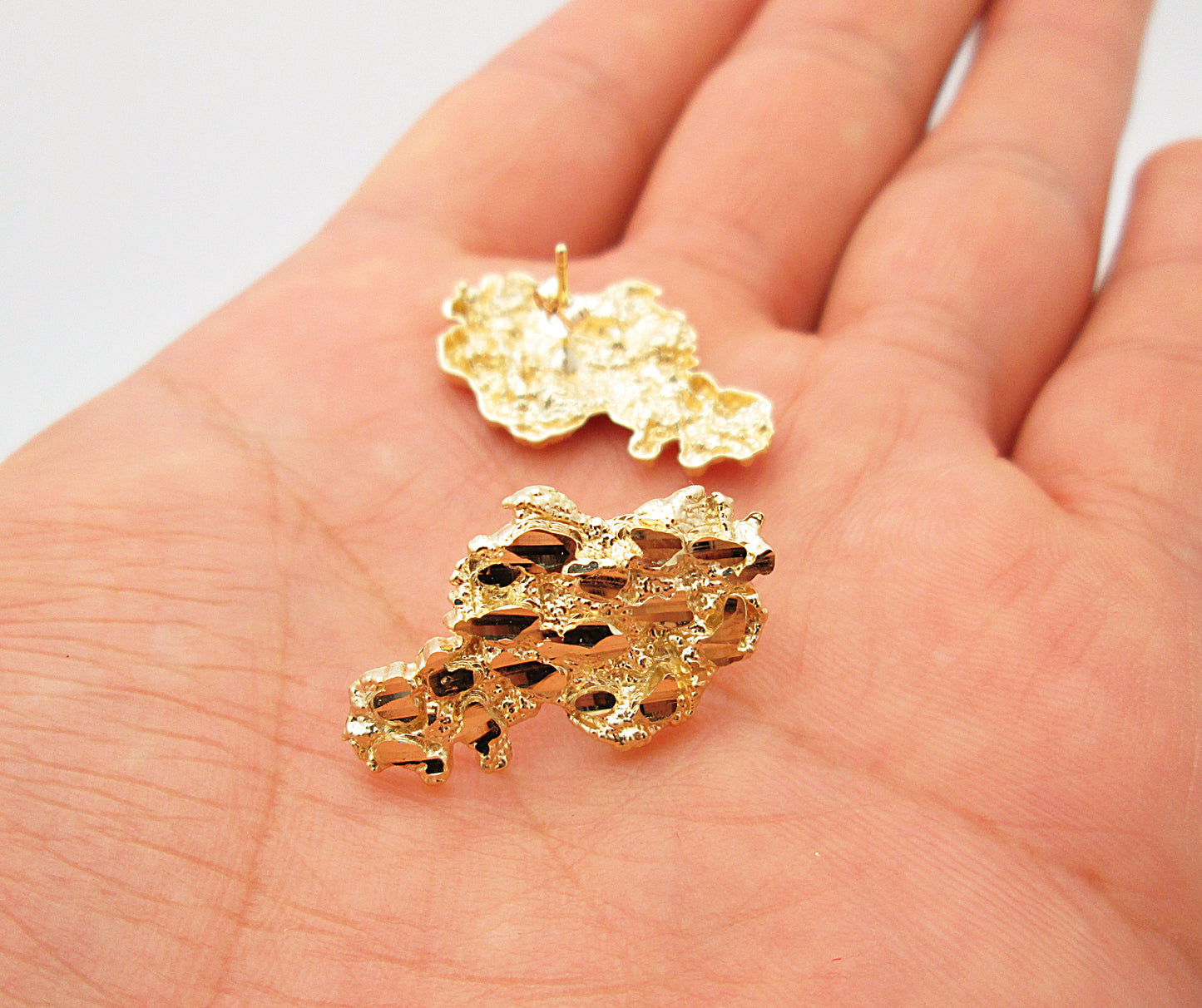 Mens 10k Yellow Gold Nugget Earrings 1 inch Solid Gold Earrings