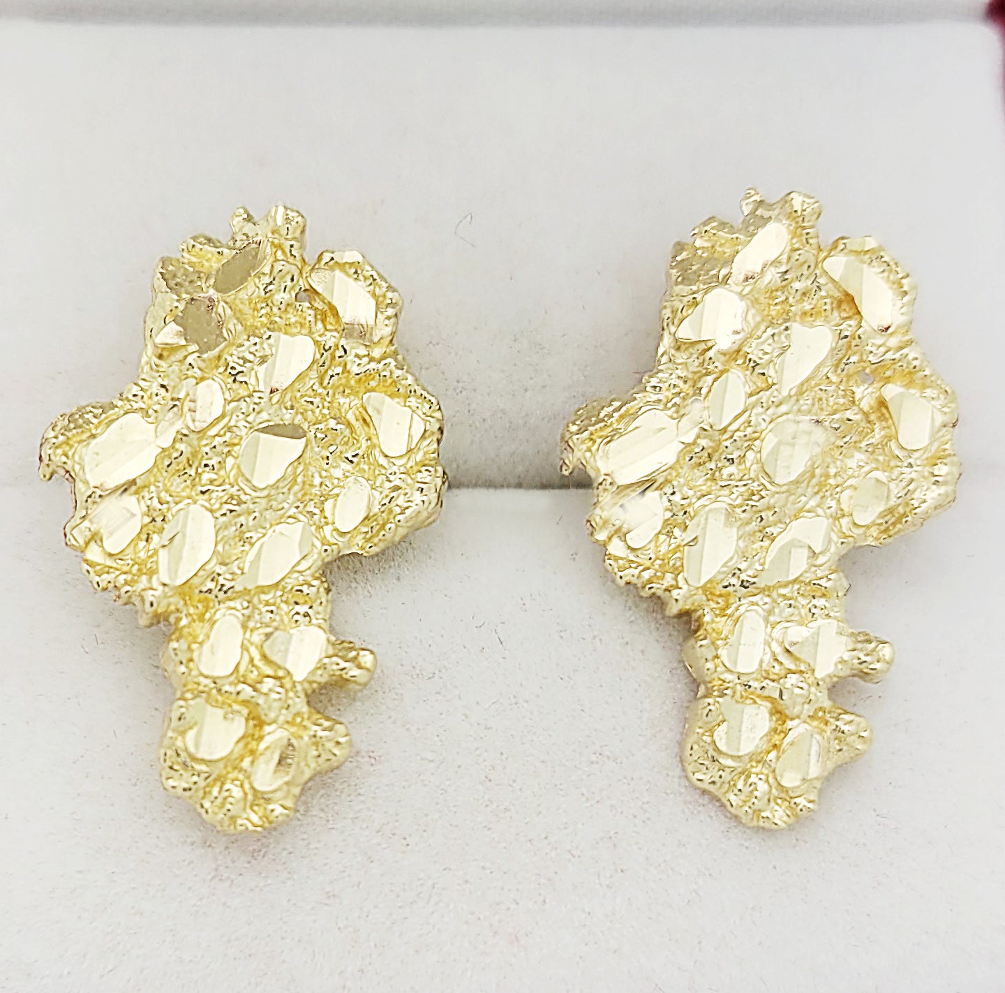 Mens 10k Yellow Gold Nugget Earrings 1 inch Solid Gold Earrings