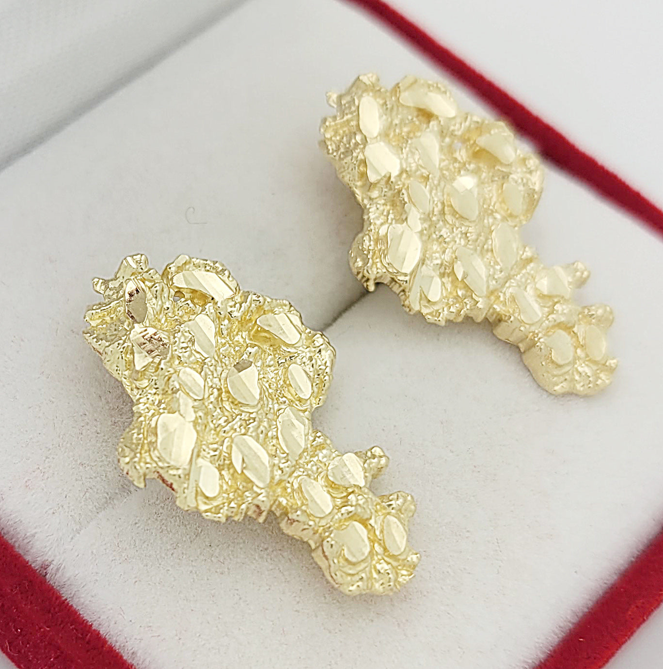 Mens 10k Yellow Gold Nugget Earrings 1 inch Solid Gold Earrings
