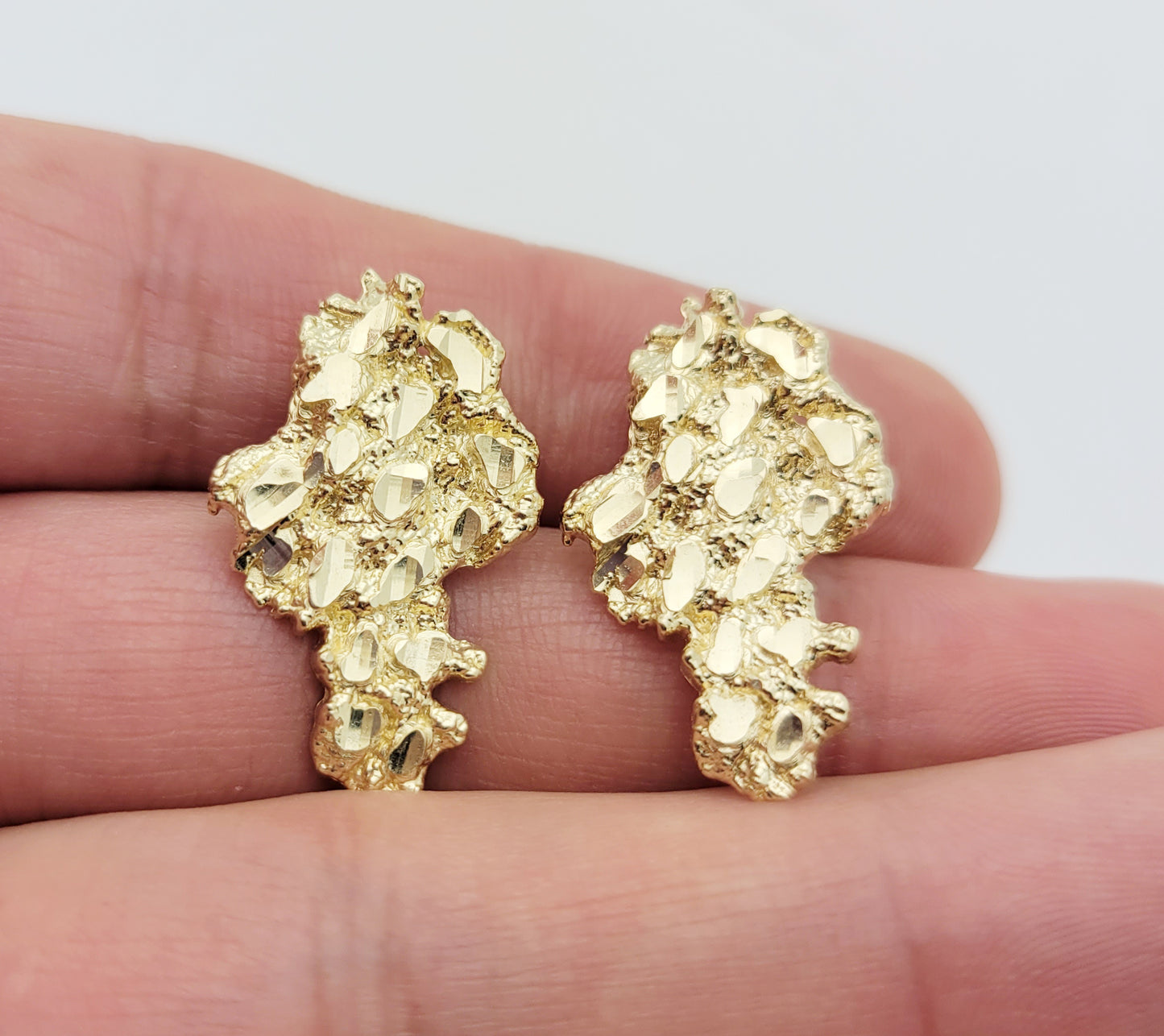 Mens 10k Yellow Gold Nugget Earrings 1 inch Solid Gold Earrings