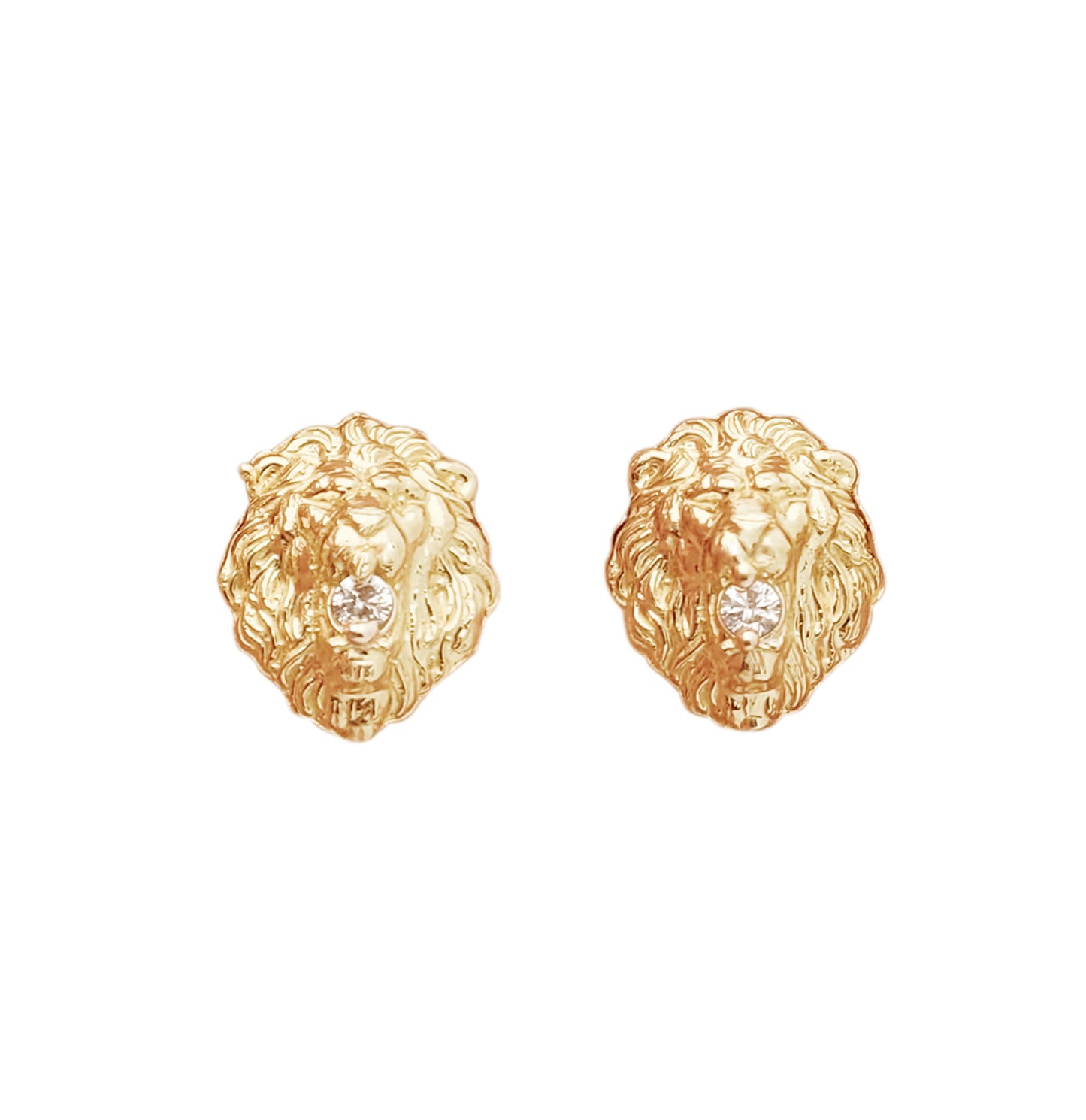 10K Yellow Gold Lion Head Earrings 0.45 inch