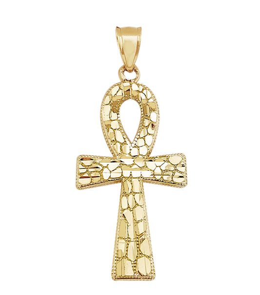 10k Yellow Gold Egyptian Ankh Cross Pendant Nugget Ankh Cross