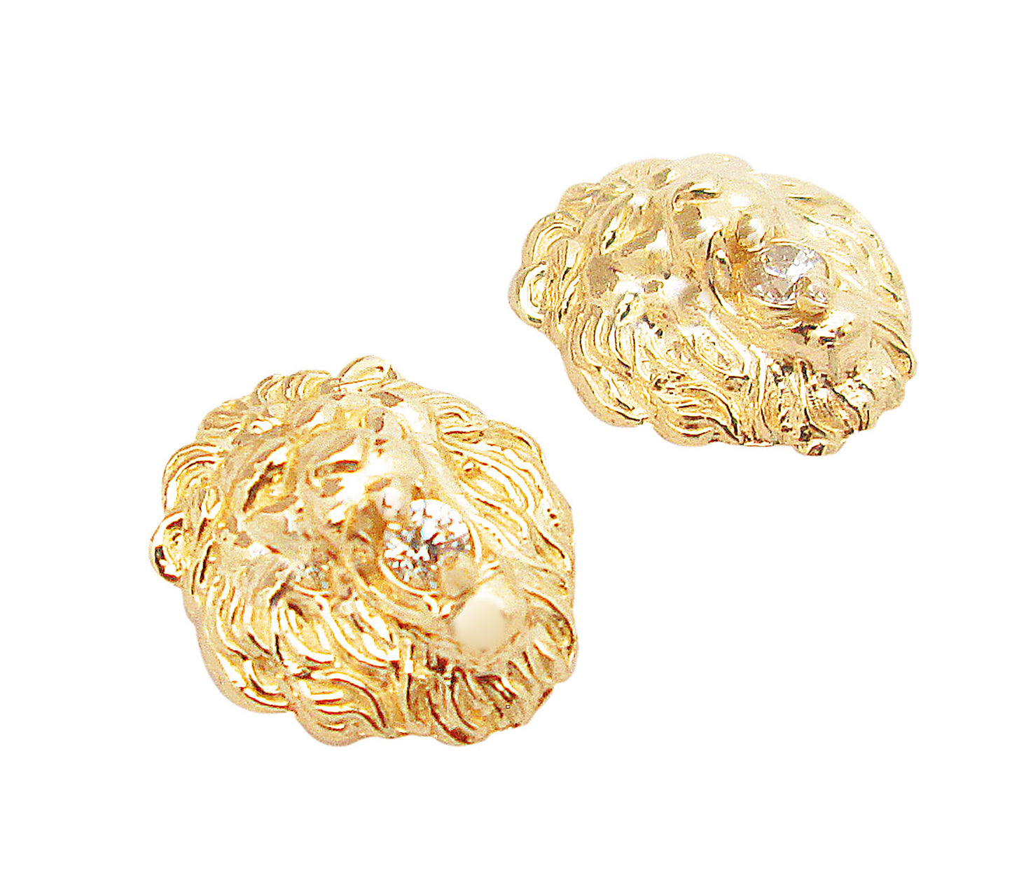 10K Yellow Gold Lion Head Earrings 0.45 inch