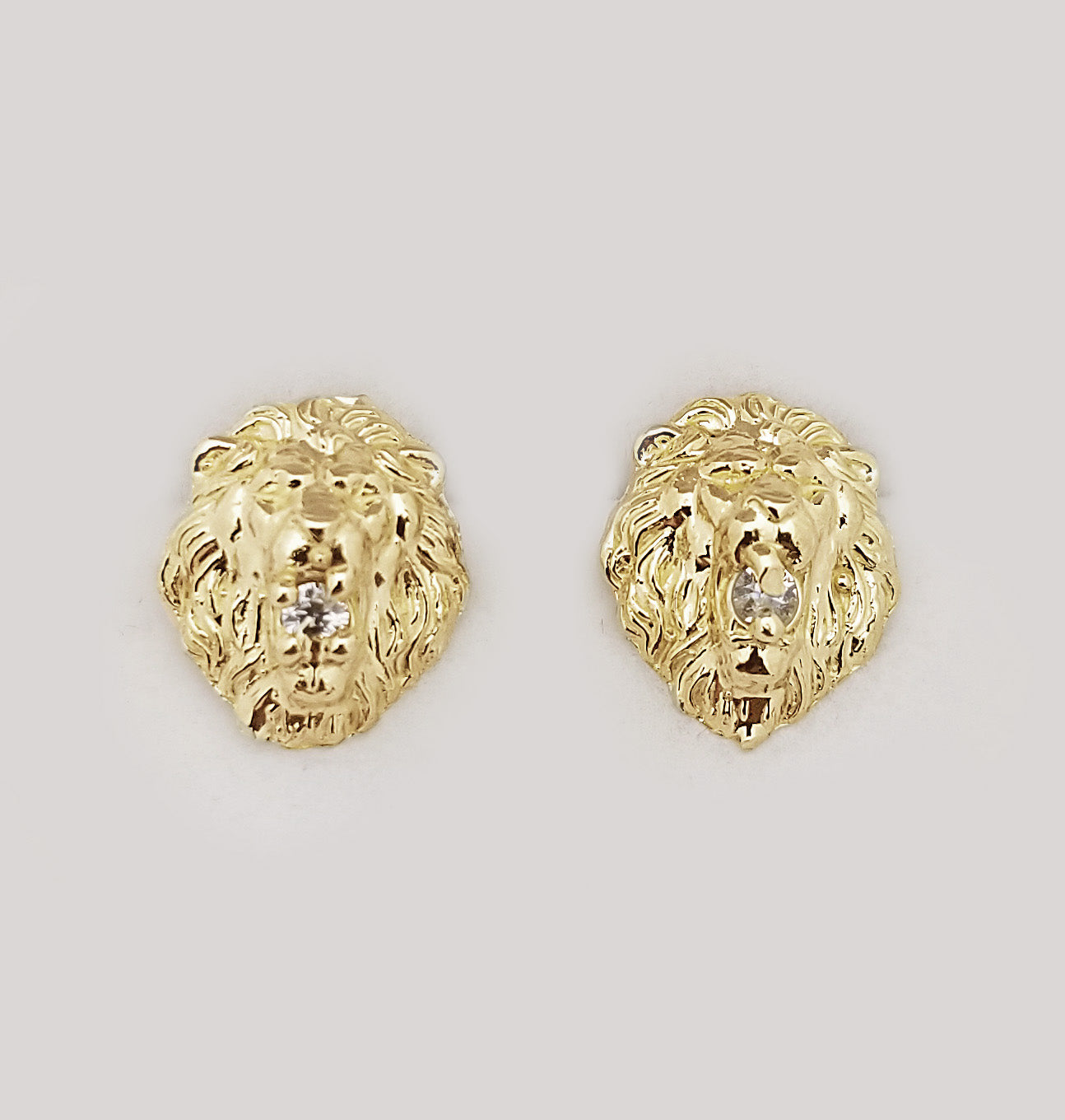 10K Yellow Gold Lion Head Earrings 0.45 inch