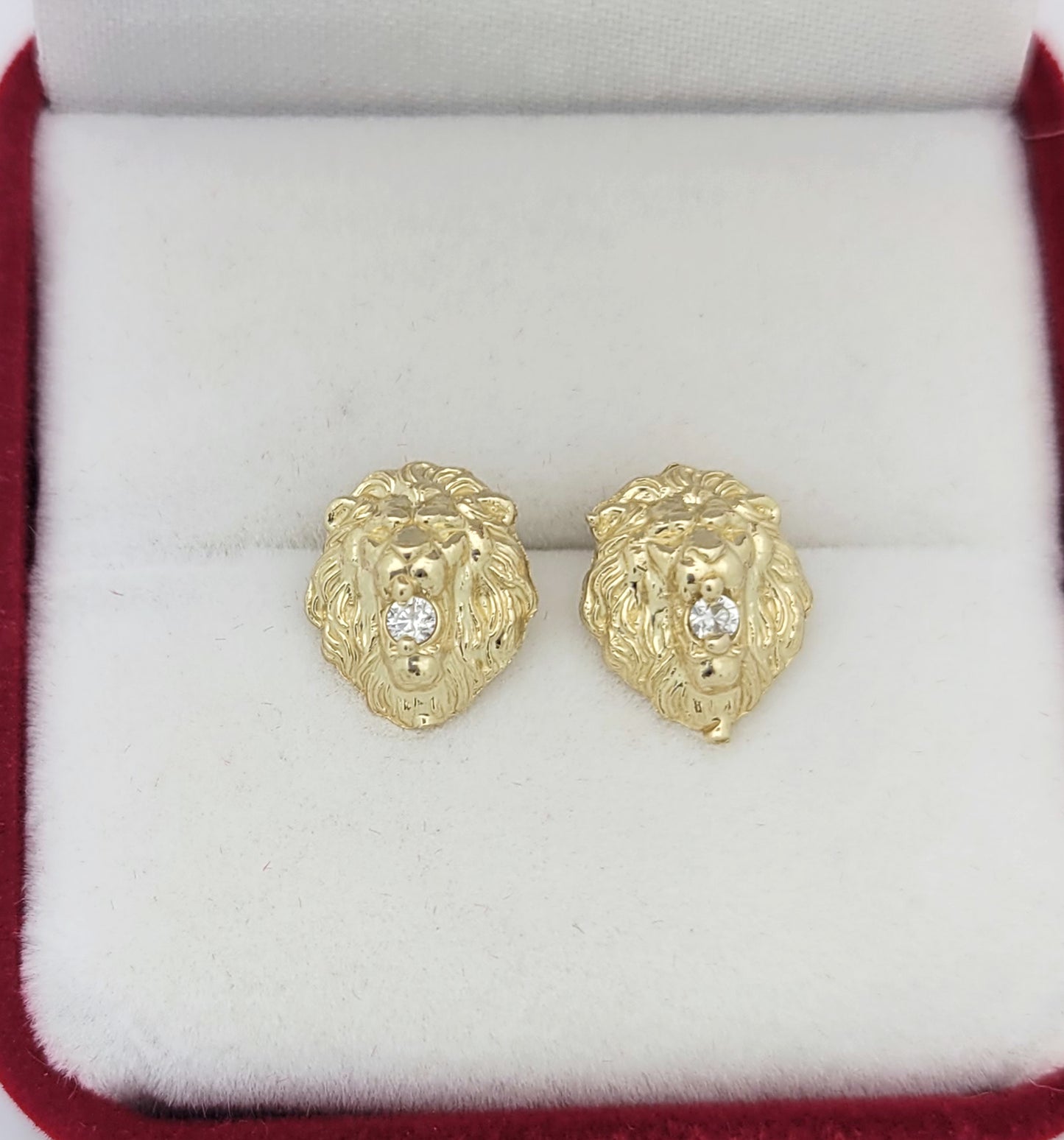 10K Yellow Gold Lion Head Earrings 0.45 inch