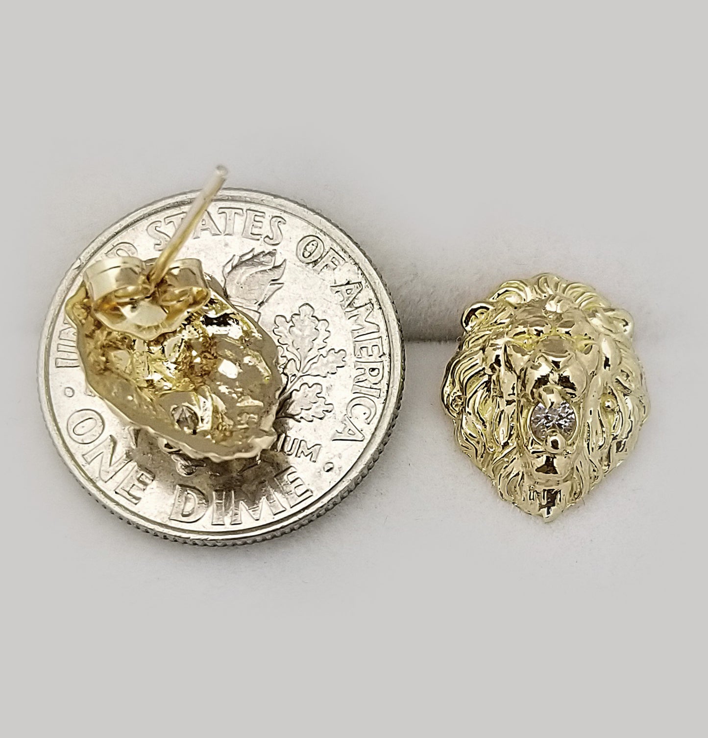 10K Yellow Gold Lion Head Earrings 0.45 inch