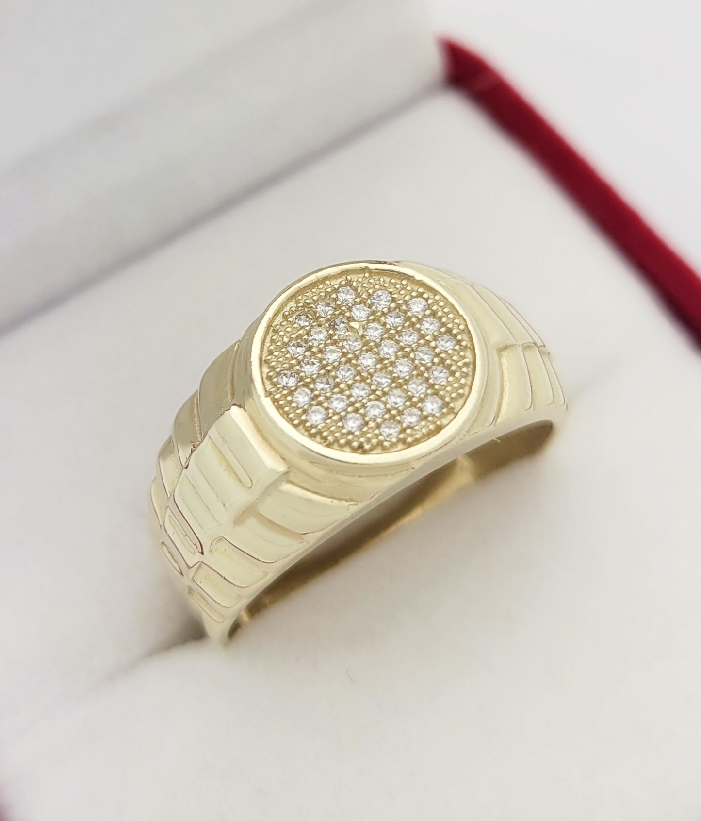 10k Yellow Gold Rolex Style Mens Ring CZ Ring