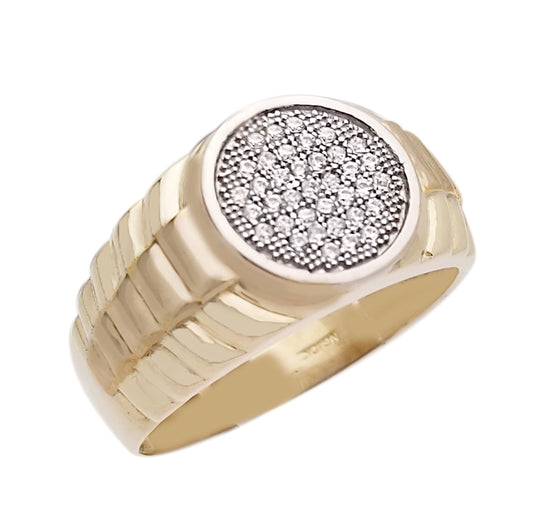 10k Yellow Gold Rolex Style Mens Ring CZ Ring