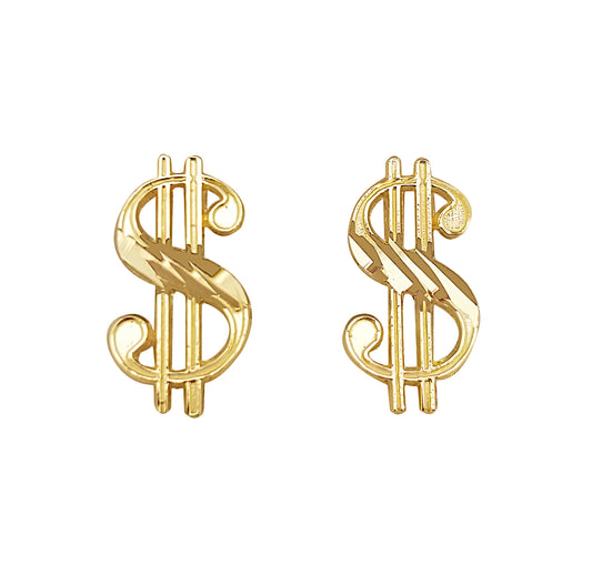 Mens 10K Yellow Gold Dollar Sign Earrings Money Symbol Earrings 15 mm x 8 mm