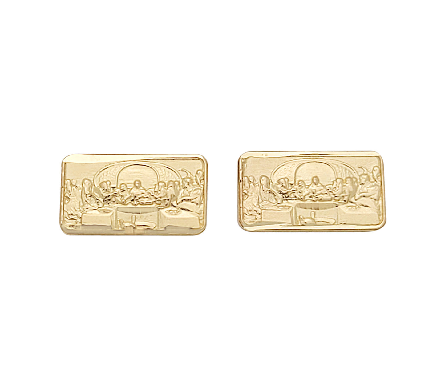 Gold Last Supper Earrings 10K Yellow Gold Rectangle Last Supper Earrings 0.4 in x 0.25 in