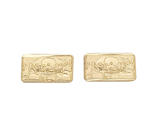 Gold Last Supper Earrings 10K Yellow Gold Rectangle Last Supper Earrings 0.4 in x 0.25 in